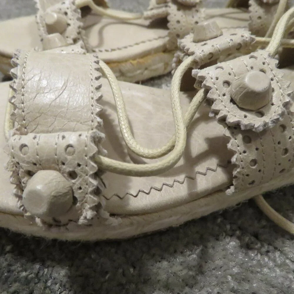 BALENCIAGA PARIS Arena Leather Gladiator Ankle Wrap Espadrilles in Praline Sz 6 - Picture 5 of 15